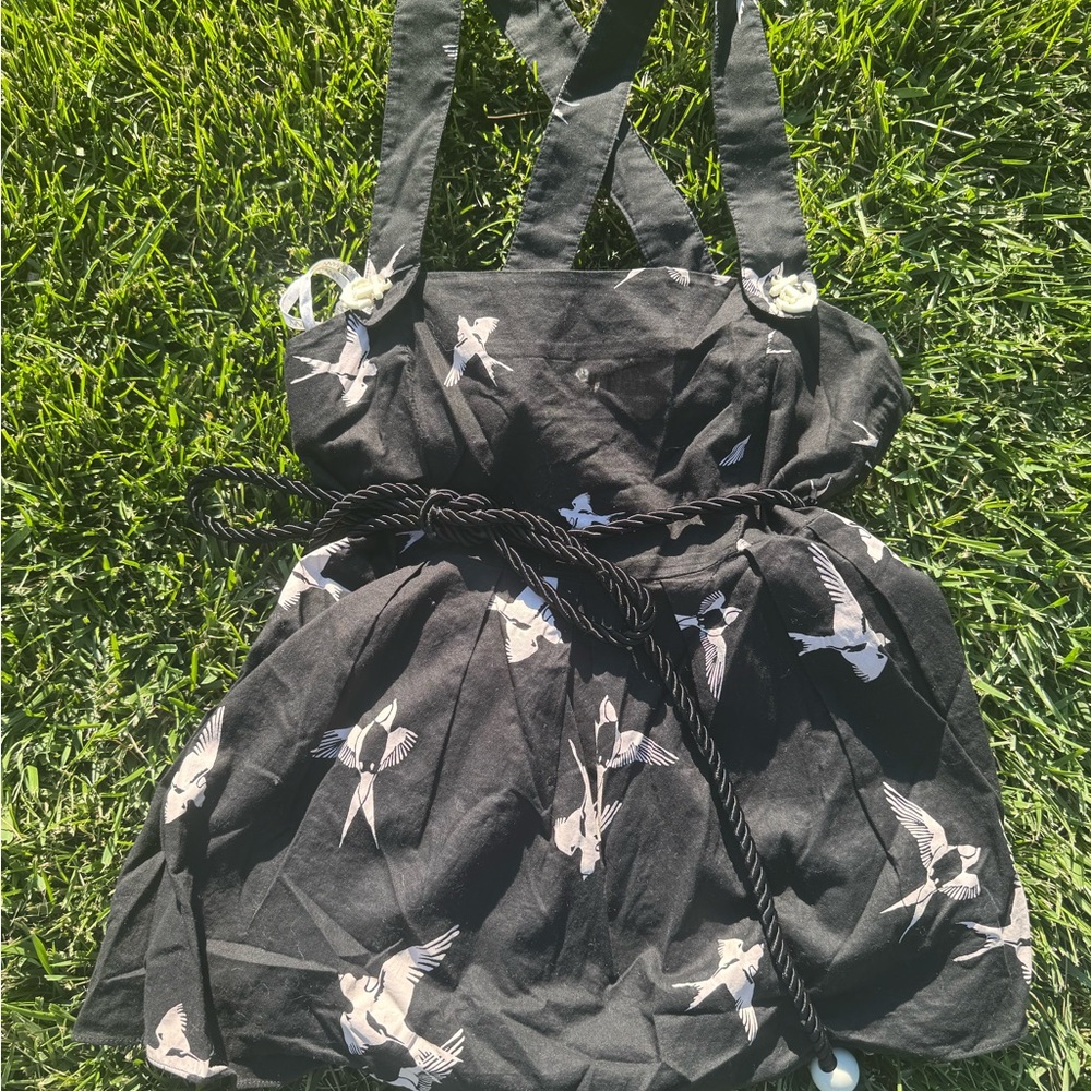 Zimmerman Adorable Black Top with Bird Print and Rope Belt